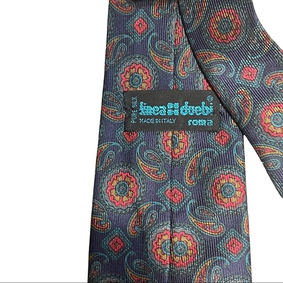 LINEA DUEBI Vintage Roma Paisley Printed Made in Italy Pure Silk Tie - Picture 4 of 5